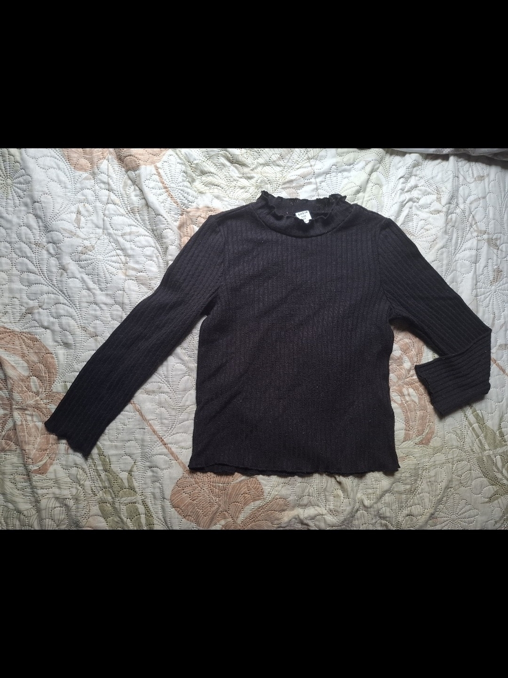 Ribbed Mock Neck Long Sleeve Sweater - Black